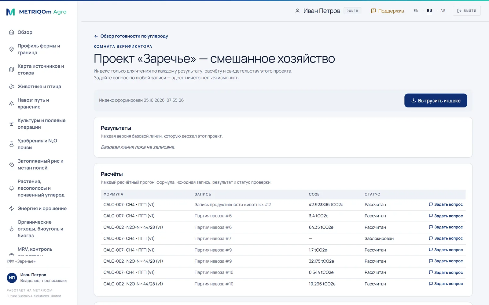 Комната верификатора: доступный только для чтения перечень всех результатов, расчётов и доказательств с выгрузкой перечня